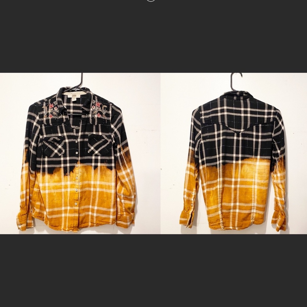 Bleached Upcycled Flannel with Embroidered Detail